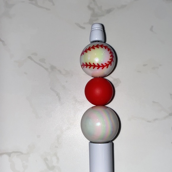 Baseball Beaded Pen White Pen Black Ink Refills Included - Picture 2 of 2